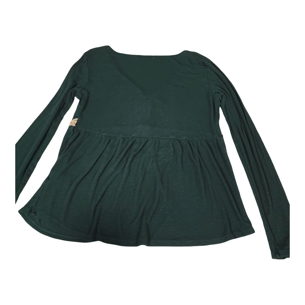 Maurices Womens Forest Green Ribbed Babydoll Top Long Sleeve Crochet Lace M - Picture 9 of 9